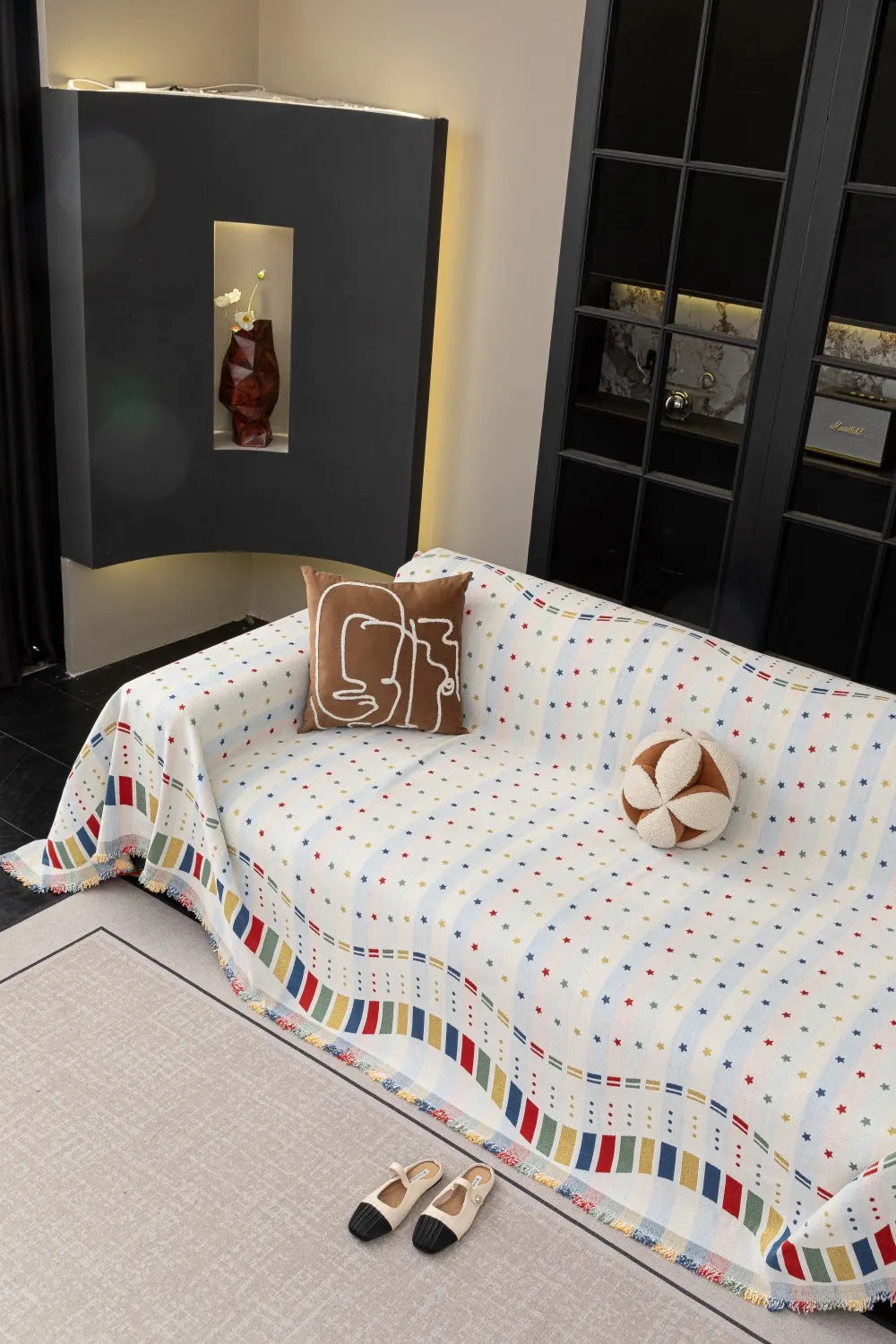 2025 Vintage Luxury Star Chenille Sofa Cover Full Coverage Non-Slip Couch Slipcover All-Season Universal Fit for Leather Sofas